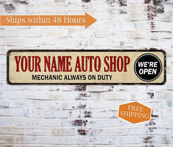 Custom Name Auto Shop Sign, Personalized Gift Decor, Garage, Shop