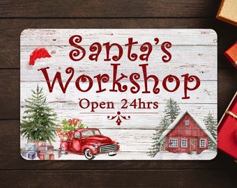 Santa's Workshop Open 24hrs Farmhouse Christmas Sign Holiday Theme Decoration Metal Sign 108120097005