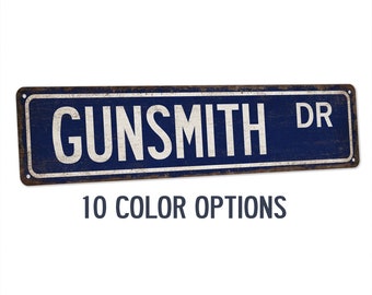 Gunsmith Street Sign, Metal Man Cave Decor, Second Amendment