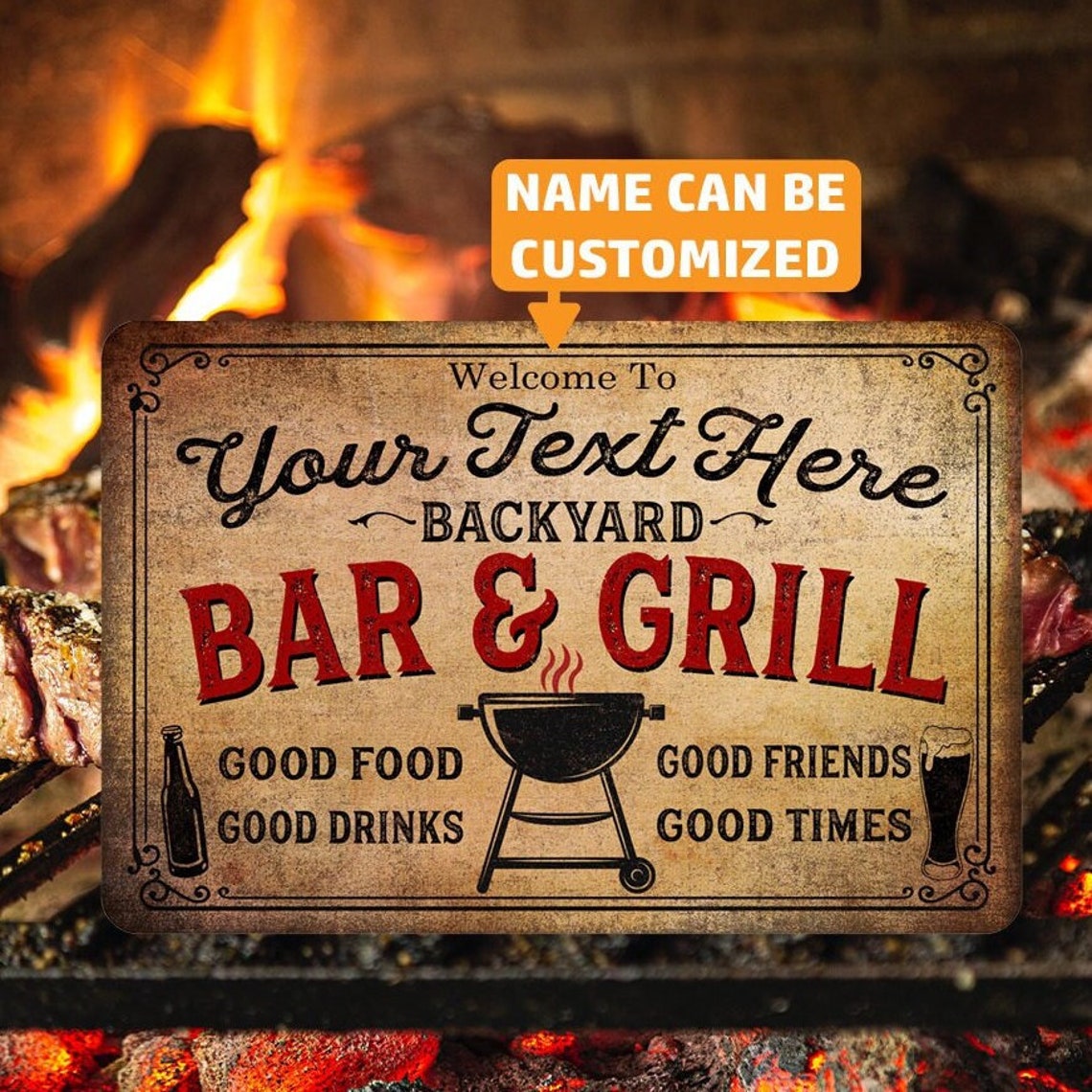Personalized Backyard Bar and Grill Metal Sign Patio Decor Etsy