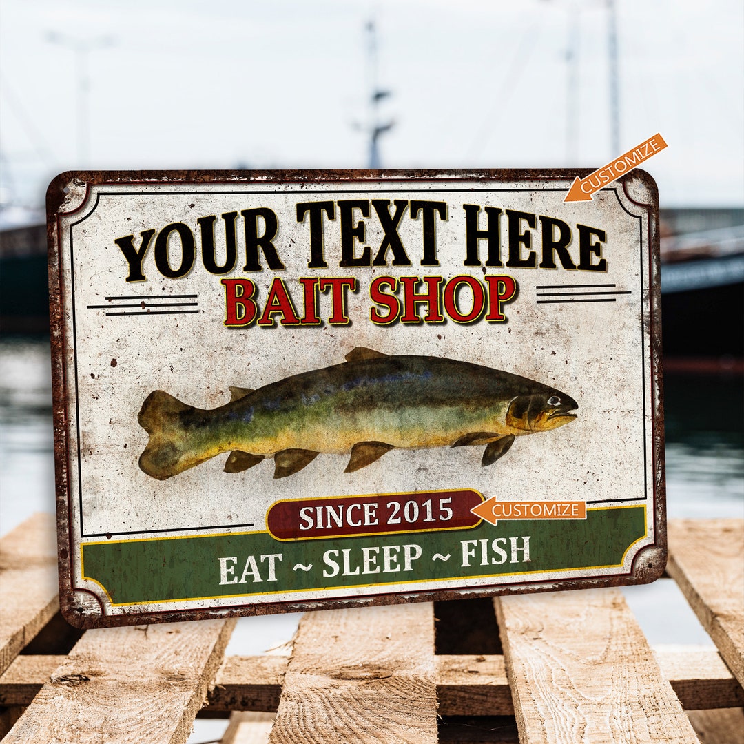 Personalized Bait Shop Sign Fishing Gift Bait & Tackle Man Cave Metal ...