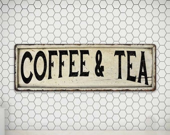 Coffee & Tea Sign, Vintage Look Farmhouse Coffee Shop Decor, Cafe Wall Decor, Java Hot Coffee 106180028066