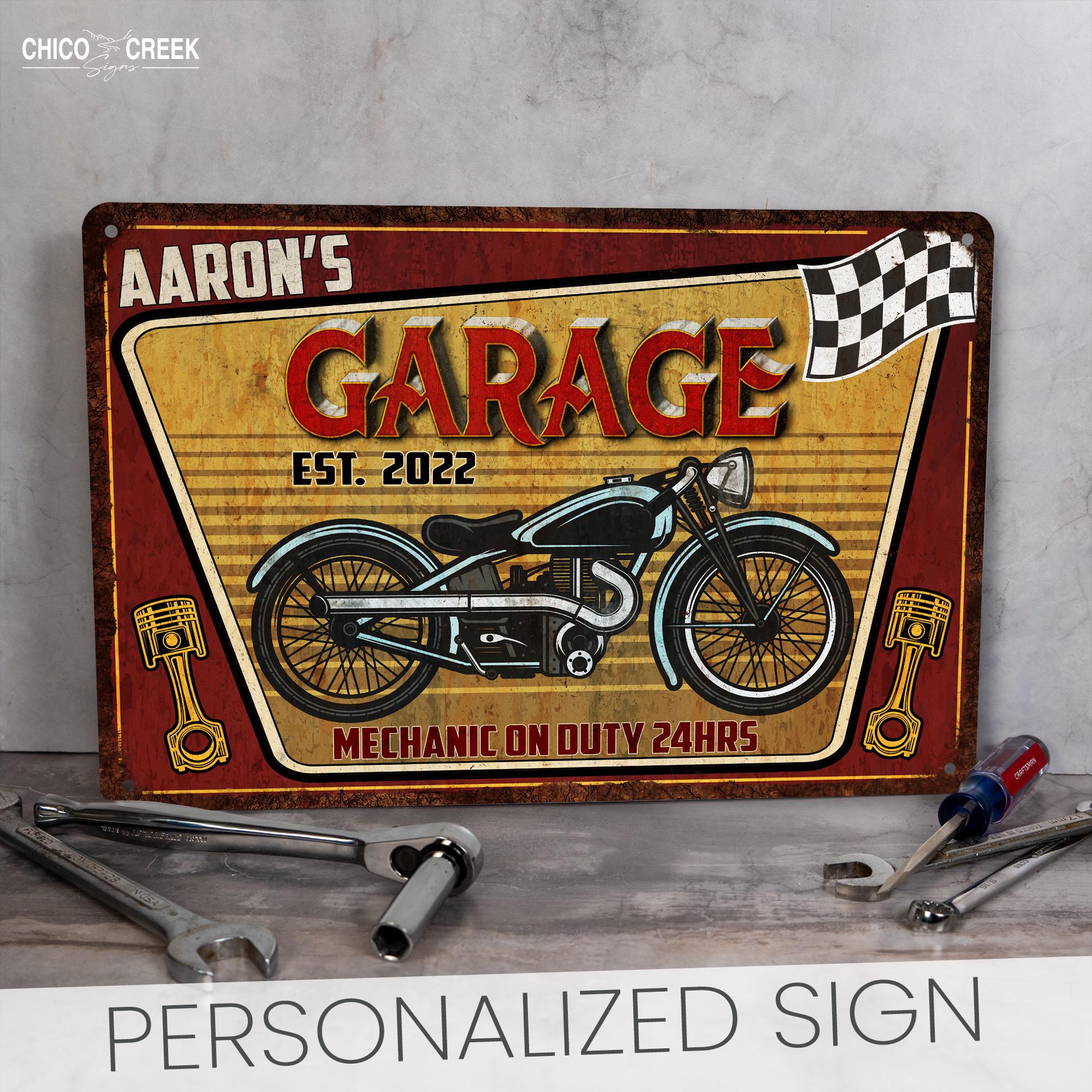 Custom Garage Sign, Motorcycle Shop, Mechanic Sign, Gift for Dad