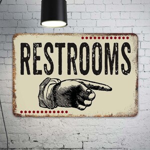 Restrooms Right Sign, Vintage Looking 50&#39;s Diner Sign, Restaurant Sign, Cafe Diner Wall Decor, Bathroom sign, Wash Room Decor 108120061058