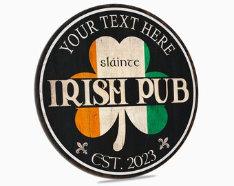 Personalized Irish Pub Sign, Custom Name & Irish Flag Design, Handcrafted Home Bar Decor, Unique Gift for St Patrick's Day Enthusiasts