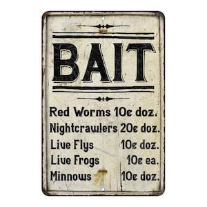 Bait Shop Sign, Bait Price List Sign, Farmhouse Style Rustic Sign, Bait & Tackle, Rod Reel Lures, Nightcrawlers, Lake House 108120020217
