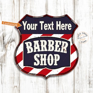 Personalized Barber Shop Sign, Roadside Shield Sign, Salon Hairdresser Your Name Hair Cut Gift, Barbershop 211110020001