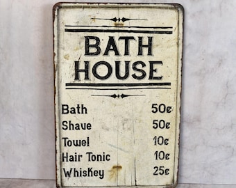 Bath House Sign, Bathroom Decor, Bathroom Wall Art, Vintage Sign, Price List Sign, Rustic Sign, Art For Bathroom, Restroom Sign, Powder Room