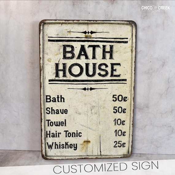 Bath House Sign, Bathroom Decor, Bathroom Wall Art, Vintage Sign, Price List Sign, Rustic Sign, Art For Bathroom, Restroom Sign, Powder Room