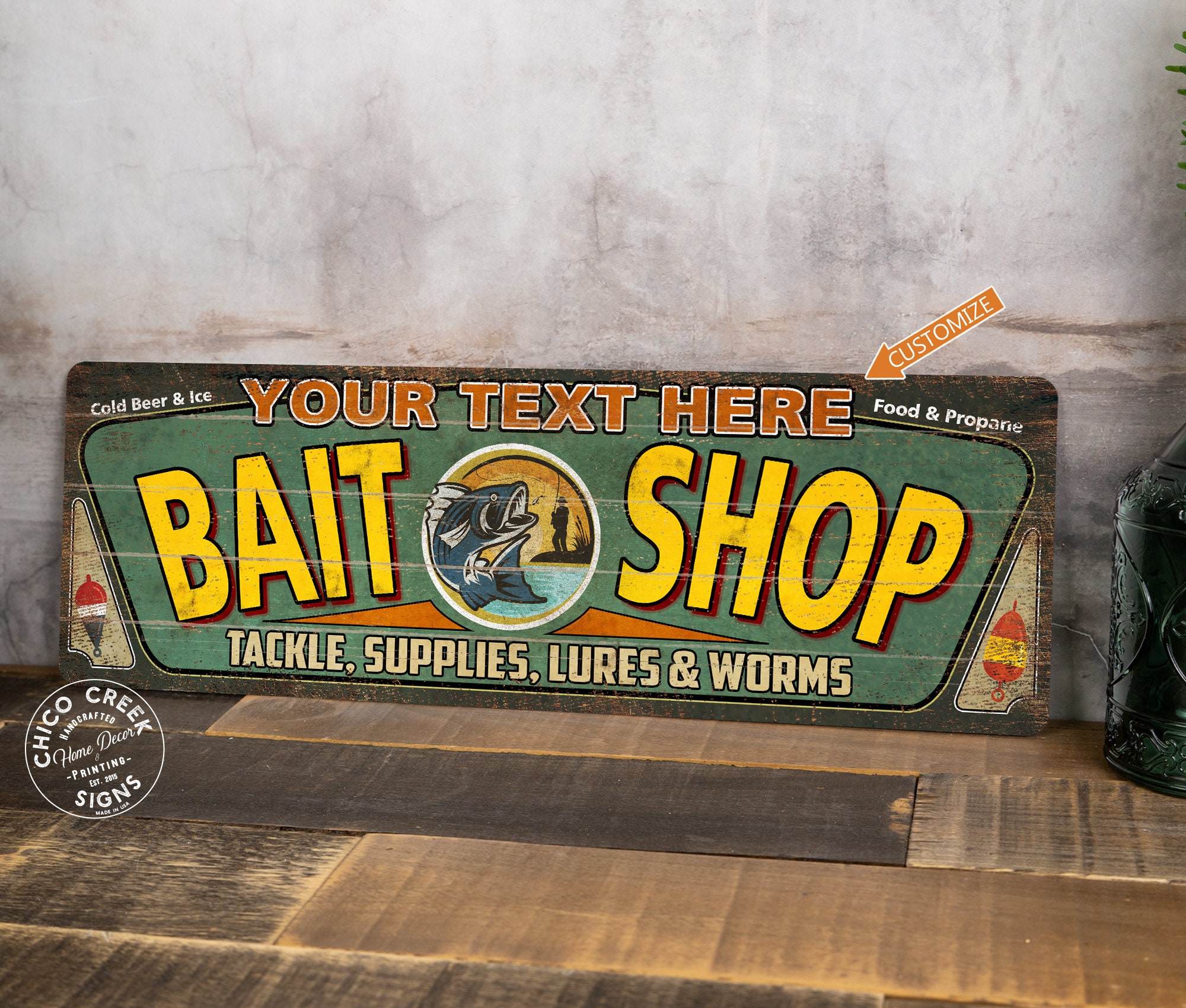 Personalized Bait Shop Sign, Fishing Decor, Vintage Looking Decor