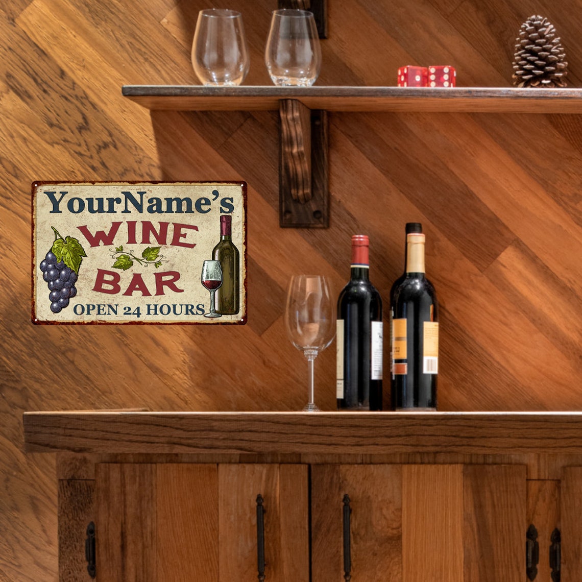Your Name Personalized Wine Bar Sign Merlot Cellar Rustic Bar Etsy