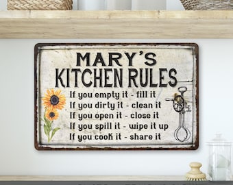 Custom Kitchen Sign, Kitchen Wall Decor, Kitchen Rules Sign, Gift For Her, Gift For Grandma, Kitchen Decor, Personalized Signs, Moms Kitchen