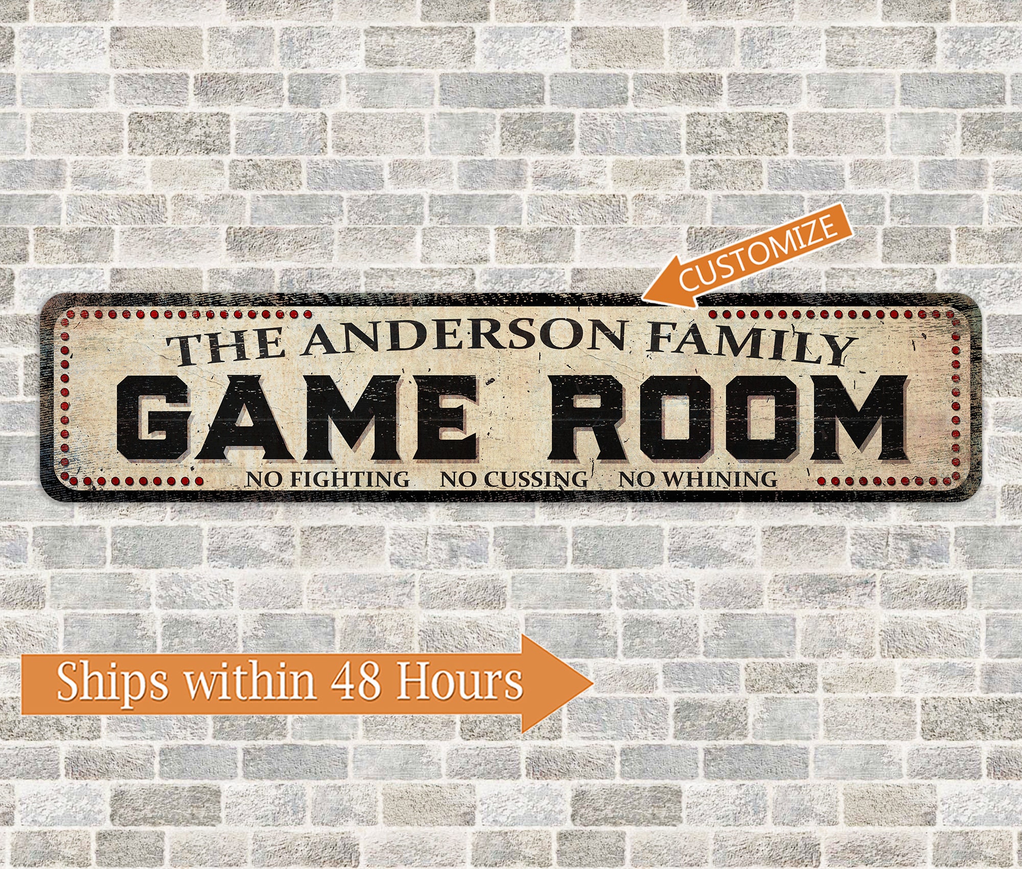 Custom Family Game Room Sign, Personalized Gift Decor, Arcade Rec Room ...