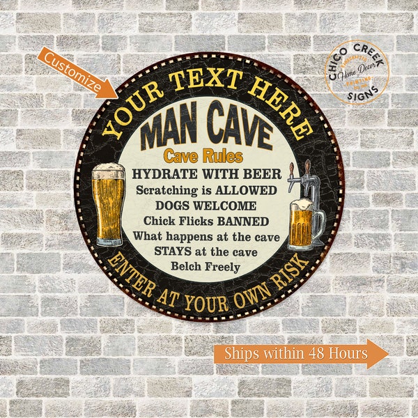 Personalized Man Cave Sign, Man Cave Rules Round Sign, Garage Home Bar Decor, Den Sign, Sports Beer Classic Cars, Gift For Him 100140010001