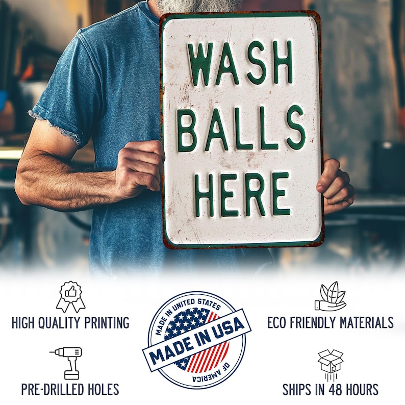 Panneau Wash Balls Here, panneaux drôles, décoration de golf, panneau drôle de salle de bain, panneau homme des cavernes, cadeaux golfeurs, amateurs de golf, cadeau pour lui, cadeau fête des pères image 6