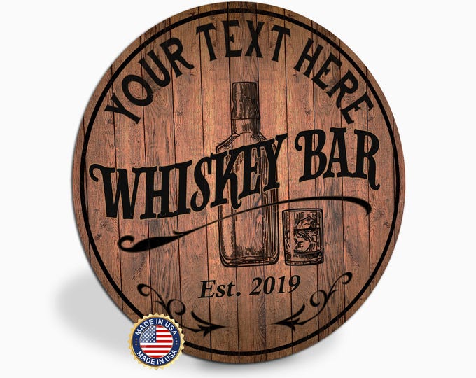 Personalized Whiskey Bar Metal Sign | Custom Bar Decor | Rustic Bourbon Sign | Man Cave Wall Art | ACM Aluminum Sign | Whiskey Lover Gift