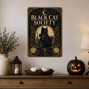 Black Cat Society Elegant Paris metal sign — wall decor for living rooms and gift for gothic decorator