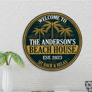 Personalized Beach House Sign, Vintage Look Beach Sign, Wall Decor, Tropical Sign, Surf Wall Art, Summer House, Tiki Plaque 100140050003