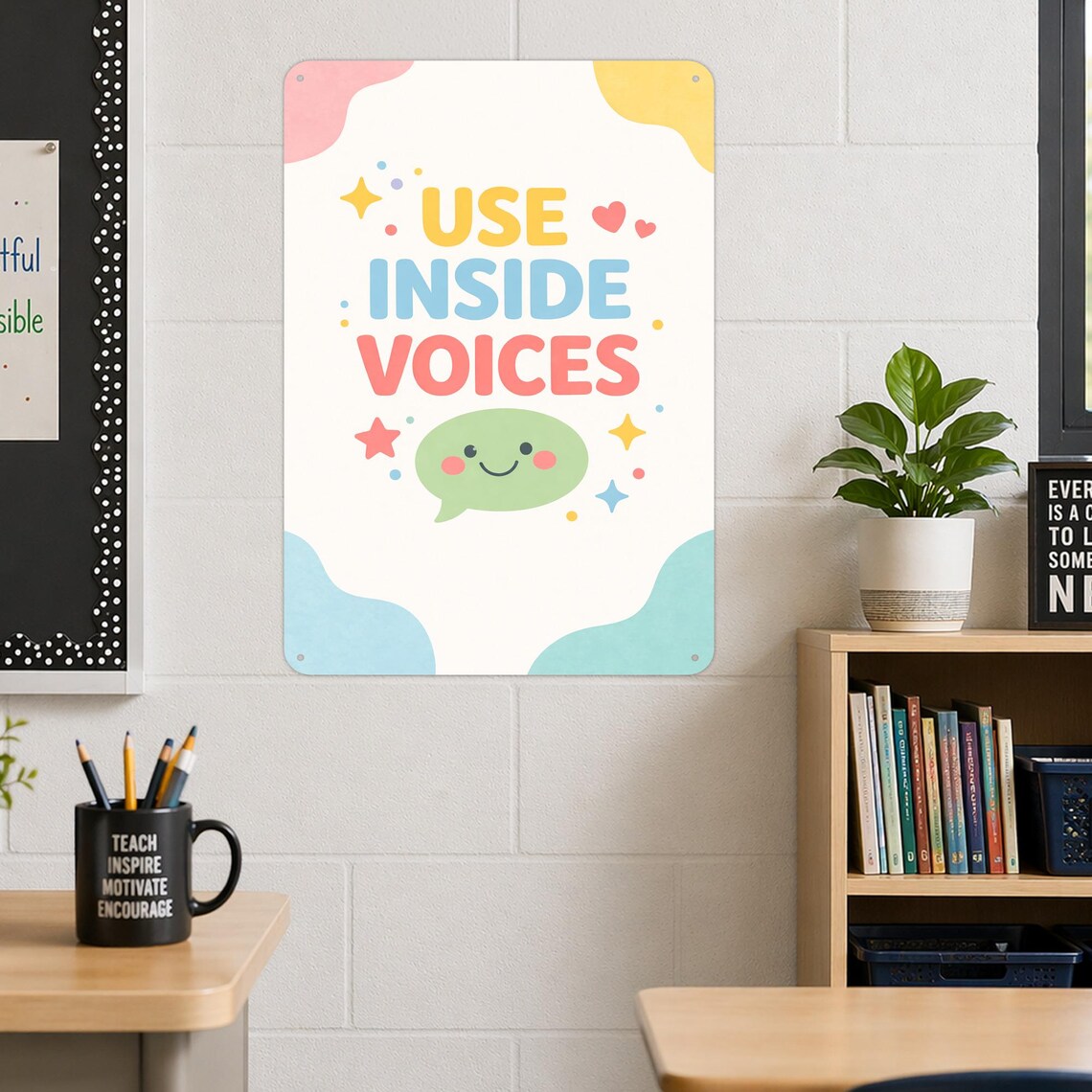 Use Inside Voices, Classroom Rules Sign, Classroom Behavior Sign, Quiet ...