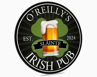 Custom Irish Pub Sign, Personalized Bar Decor, Irish Pride Decor, Irish Wall Art, Family Name Bar Decor, Gifts For Dad, St. Patty's Day