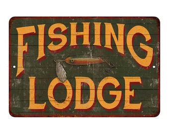 Fishing Lodge Sign, Lakehouse Decor, Vintage Signs, Gift For Him, Gift For Fathers Day, Gift For Fisherman, Outdoorsy Gifts,Fishing Wall Art
