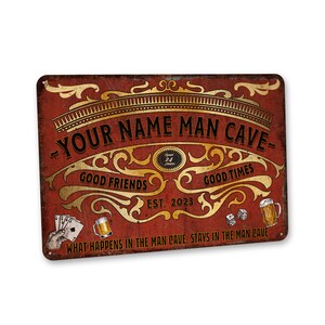 Personalized Man Cave Sign, Man Cave Decor, Gift For Him, Man Cave Gifts, Fathers Day Gift, Custom Metal Sign, Home Bar Sign, Wall Art