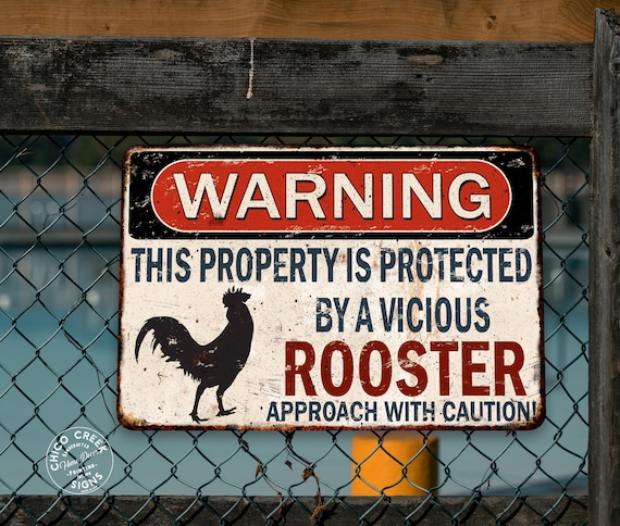 Warning Vicious Rooster Sign Funny Chic Farmhouse Chicken