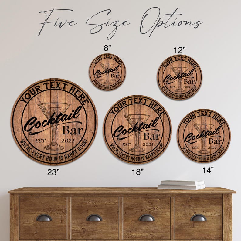Personalized Cocktail Bar Sign, Custom Round Metal Bar Sign, Home Bar Decor, Where Every Hour Is Happy Hour, Made in USA, Housewarming Gift bild 6