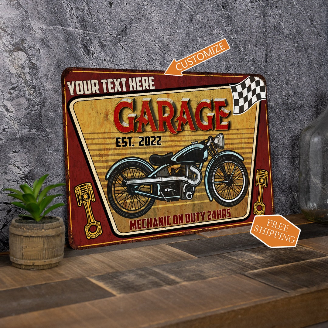 Custom Garage Sign Motorcycle Shop Auto Mechanic Sign Bike Shop Wall