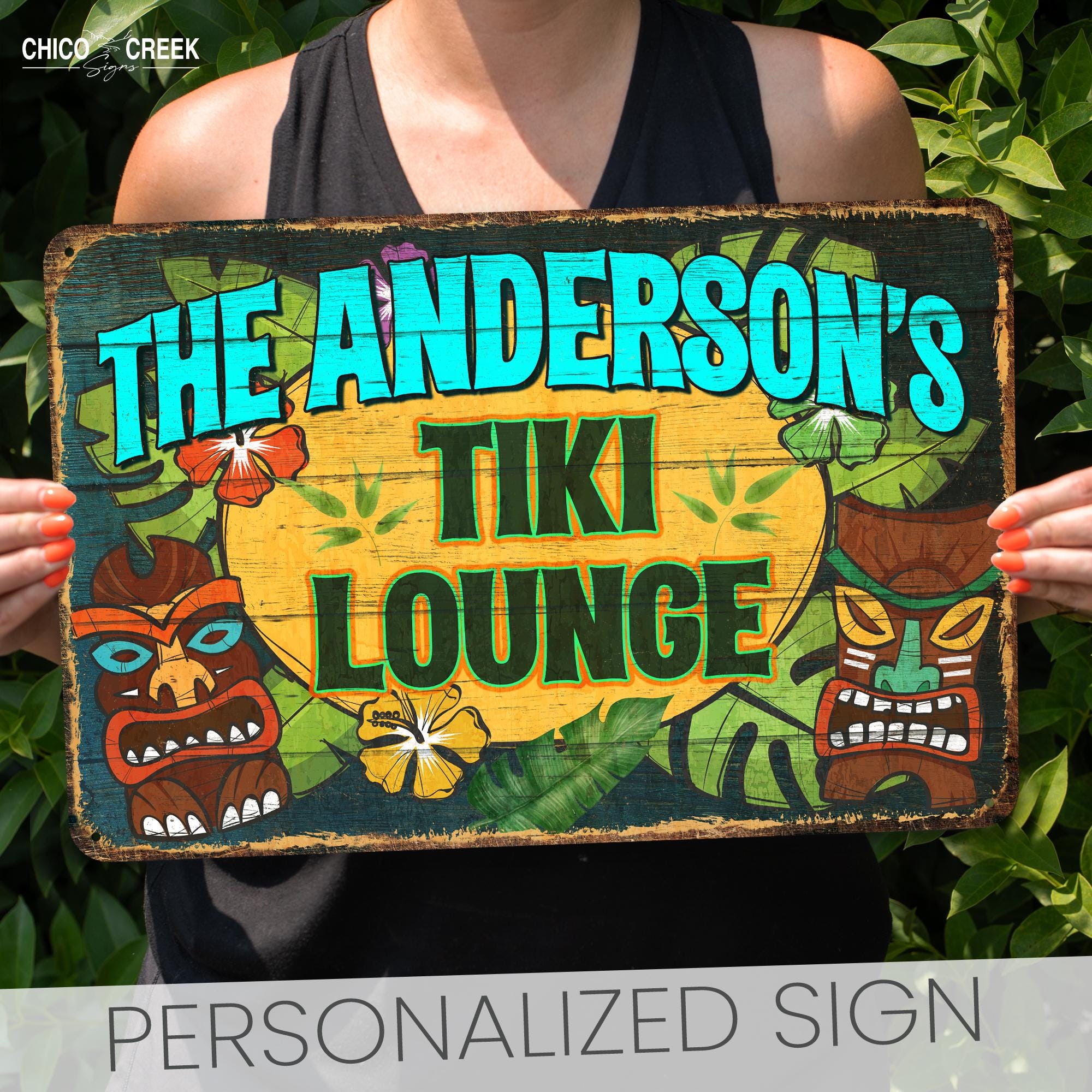 Tiki Lounge Sign Beach Sign Tiki Bar Custom Name Beach House Décor Backyard Art Pool Nautical Theme Decor Tropical Barbecue Tiki Lounge