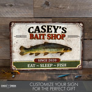 Personalized Bait Shop Sign, Fishing Gifts, Bait & Tackle, Gift For Him, Fathers Day Gift, Fisherman Gift, Outdoorsman Gift, Fly Fishing