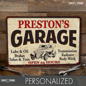 Personalized Garage Sign, Custom Garage Sign, Gift For Him, Mechanic Gifts, Garage Decor, Garage Wall Art, Gift For Grandpa, Metal Sign