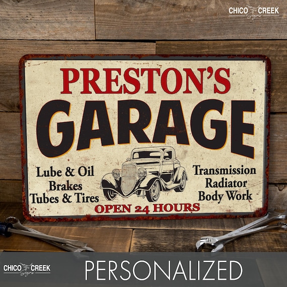 Personalized Garage Sign, Custom Garage Sign, Gift For Him, Mechanic Gifts, Garage Decor, Garage Wall Art, Gift For Grandpa, Metal Sign