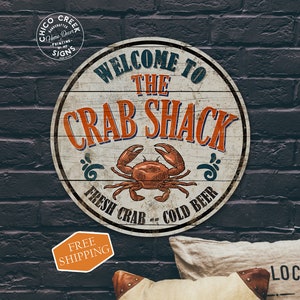 Crab Shack Sign, Coastal Wall Art, Sea Decor, Metal Sign, Beach House Sign, Gift For Him, Gift For her, Crab Beach Sign, Crab Beach Decor
