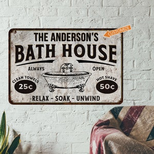 Personalized Bath House Sign Bathroom Wall Decor Wash Shower Hot Towel Wash Room Wall Art Housewarming Vintage Gift 108122002005