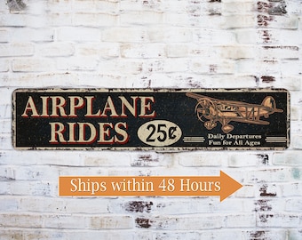 Airplane Rides Decor Sign, Vintage Metal Sign, Airplane Reproduction, 25 cents, Pilot Gift Sign 104182001012