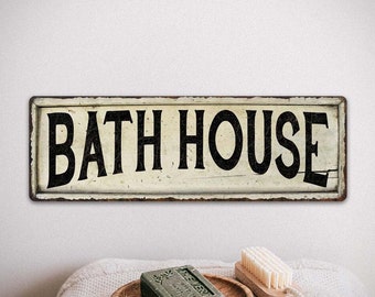Bath House Sign, Vintage Looking Farmhouse Bathroom Wall Decor, Laundry Room Sign, Chic Rustic Restroom Decor, Hot Tub Spa 106180028090
