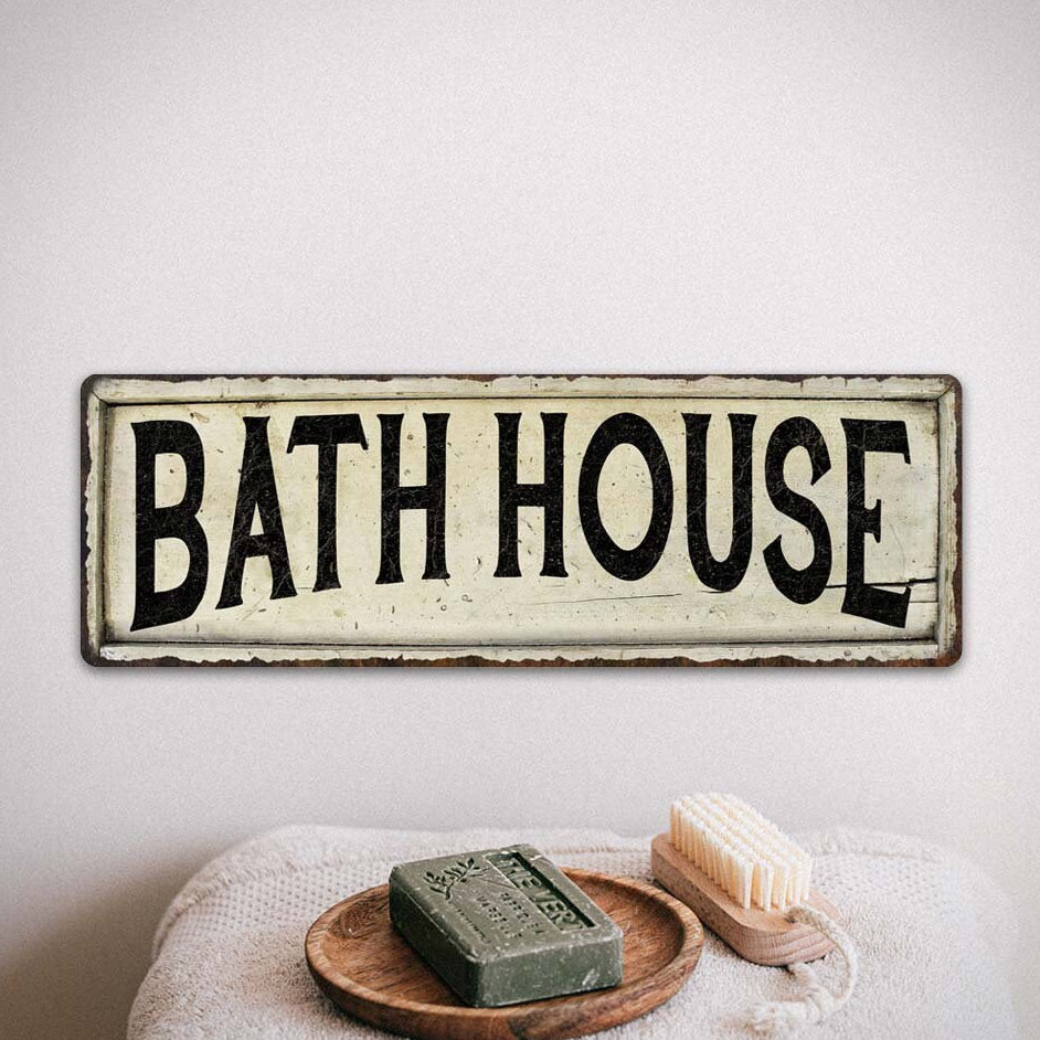 Bath House Sign Vintage Looking Farmhouse Bathroom Wall Etsy