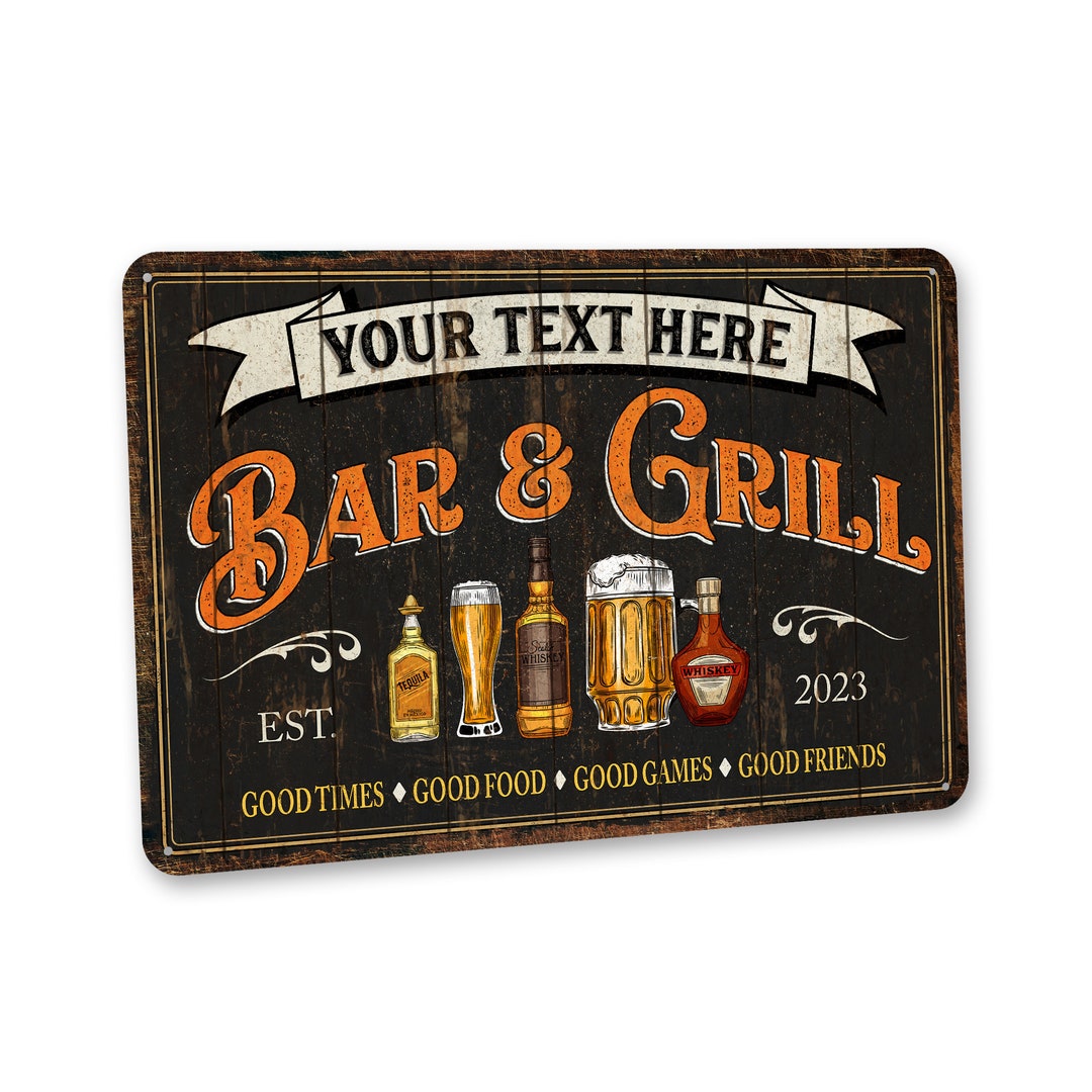 Personalized Bar & Grill Sign Outdoor Bar Sign Custom Bar Sign for Home