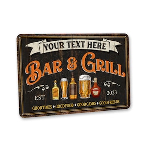 Personalized Bar & Grill Sign Outdoor Bar Sign Custom Bar Sign For Home Bar Decor Man Cave Decor Backyard Bar Gift For Dad 108122002194