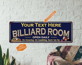 Personalized Billiard Room Sign, Custom Pool Hall Decor, Game Room Gift, Cards Man Cave Dad Decor Any Name 106180107001
