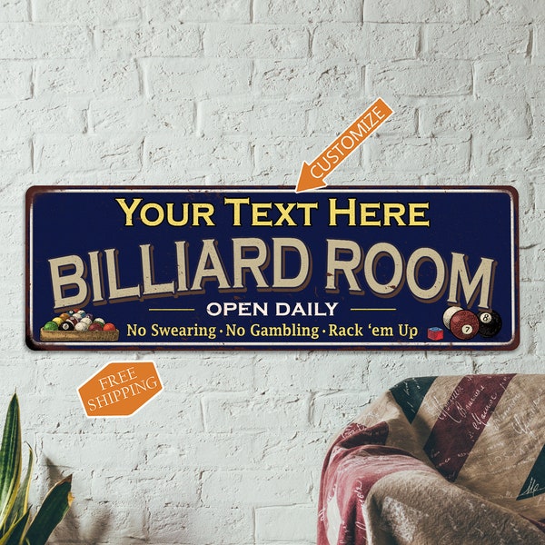 Personalized Billiard Room Sign, Custom Pool Hall Decor, Game Room Gift, Cards Man Cave Dad Decor Any Name 106180107001