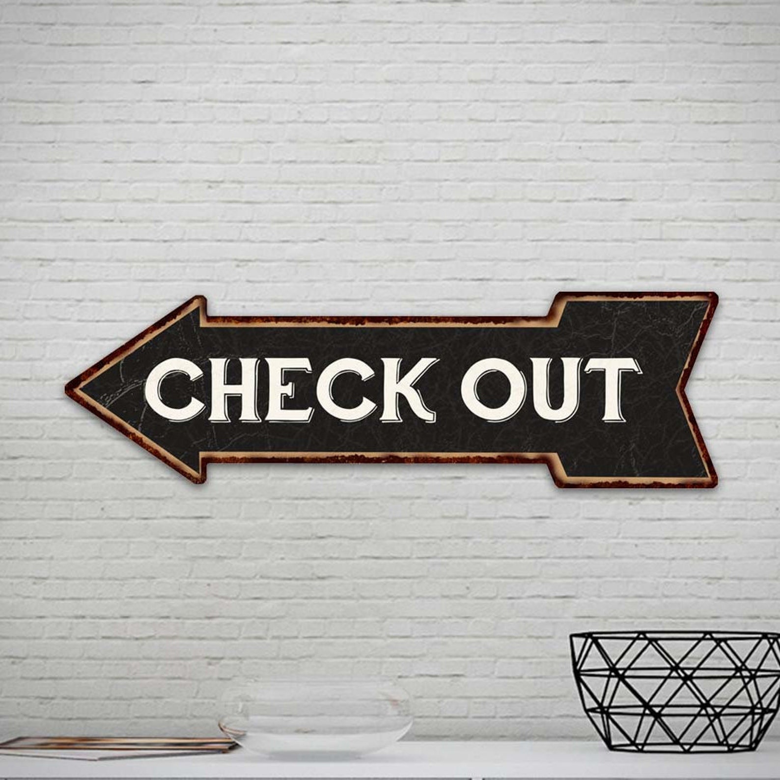 Mock Up Check Out Sign Check Out Sign, Check Out Left Arrow Sign, Vintage Looking Store Shop ...