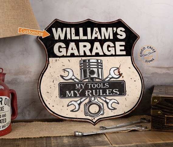 Personalized Garage Sign, My Tools My Rules, Garage Decor, Engine