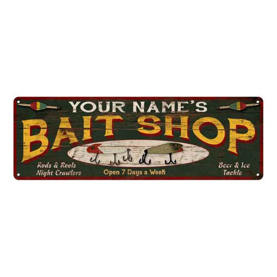 Personalized Your Name Bait Shop Sign Wood Look Man Cave Den Etsy