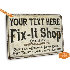 Personalized Fix-It Shop, Man Cave Sign, Custom Garage Sign, Shop Signs, Man Cave Decor, Garage Wall Art, Funny Signs, Humorous Signs image 2