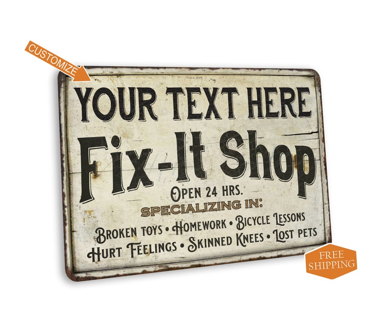 Personalized Fix-It Shop, Man Cave Sign, Custom Garage Sign, Shop Signs, Man Cave Decor, Garage Wall Art, Funny Signs, Humorous Signs image 2