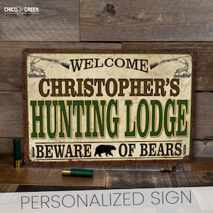 Personalized Hunting Lodge Sign, Hunting Sign, Man Cave Sign, Gift For Him, Hunter Gift, Lodge Decor, Lodge Sign, Bear Sign, Cabin Decor