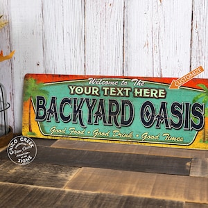 Personalized Backyard Oasis Sign, Poolside Paradise, Welcome Sign, Barbecue, Family Room Gift 106182002003