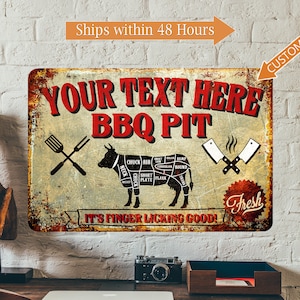 Personalized BBQ Pit Sign, Custom Wall Sign, Gift For Fathers Day, Gift For Him, Barbecue Gift, Grill Master, Custom Outdoor Sign, BBQ